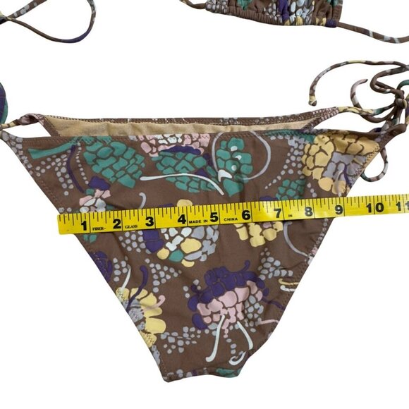Missioni Vintage Swim 42/6 Floral Triangle String Bikini Swimsuit Brown Multi - Picture 4 of 6